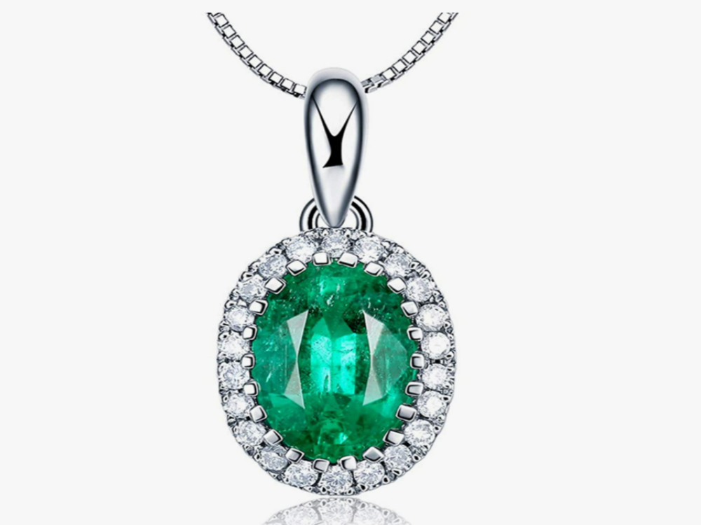 Carleen 14k Solid White Gold 0.46ct Natural Green Emerald Necklace