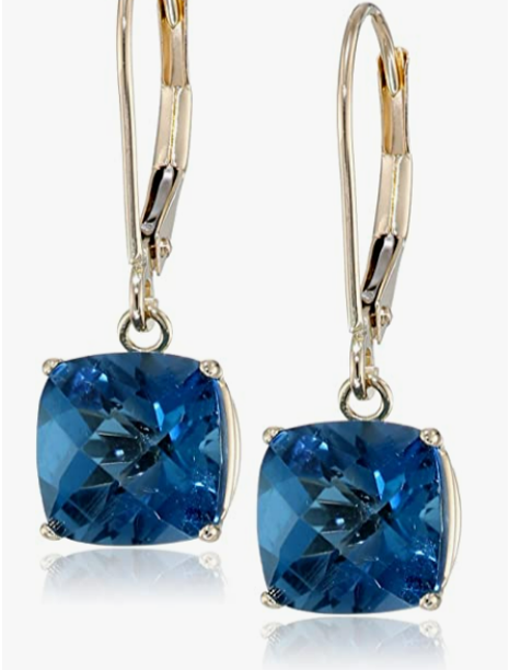 Amazon Collection 10k Gold Cushion Cut Gemstone Dangle Earrings
