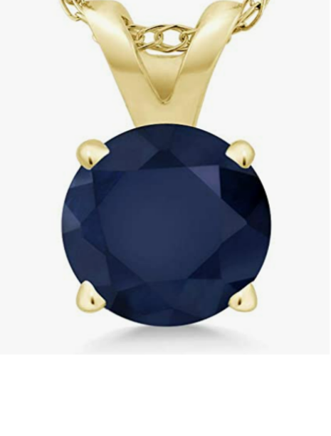 Gem Stone King 14K Yellow Gold Blue Sapphire Pendant Necklace